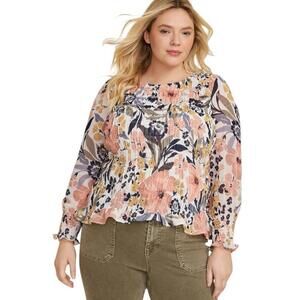 Maurices Floral Plus Size Blouse Top Seersucker Blouson Sleeve Women's 2X
